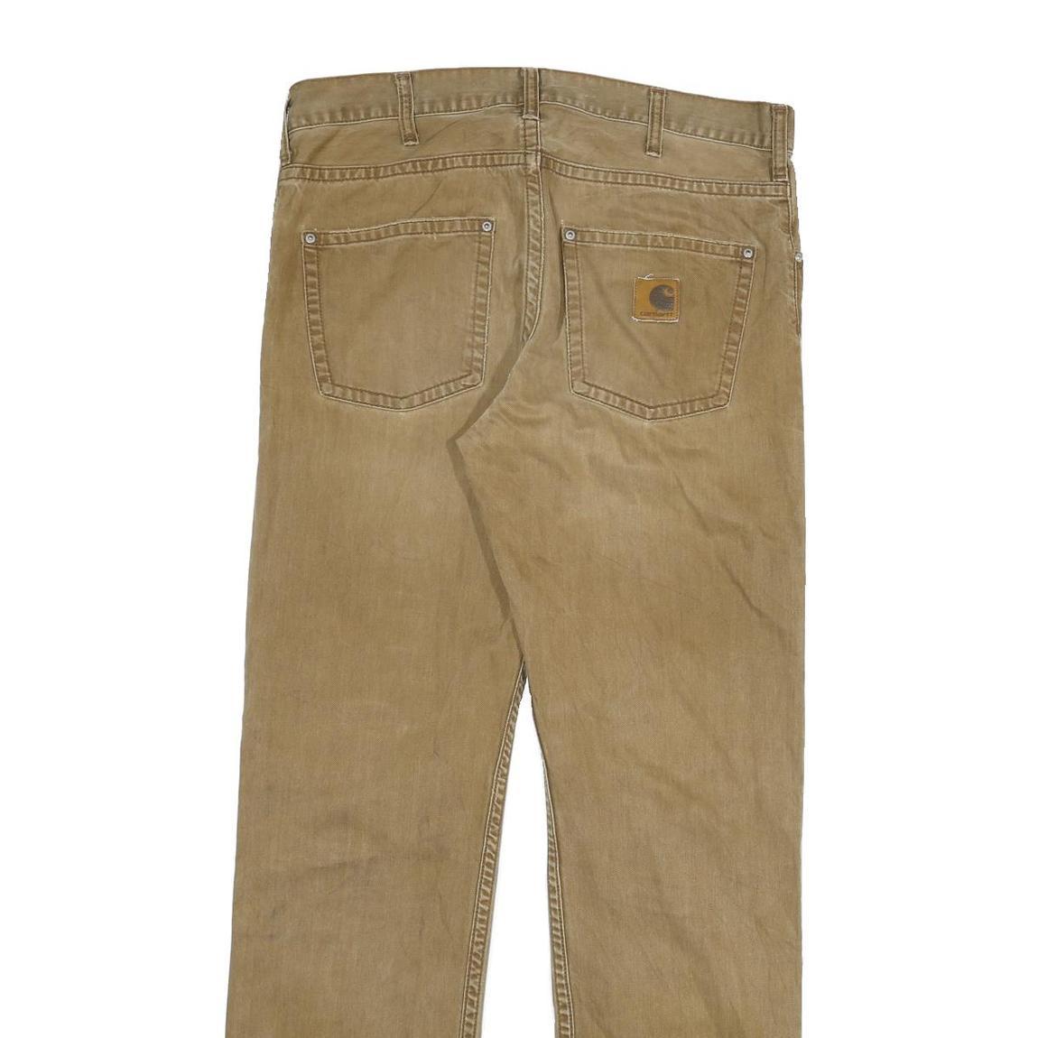 CARHARTT Mens Regular Fit Beige Cotton Blend Zip Trousers W32 L34 Durable