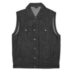FMC Mens Black Denim Sleeveless Jacket L Zip Front Casual Style