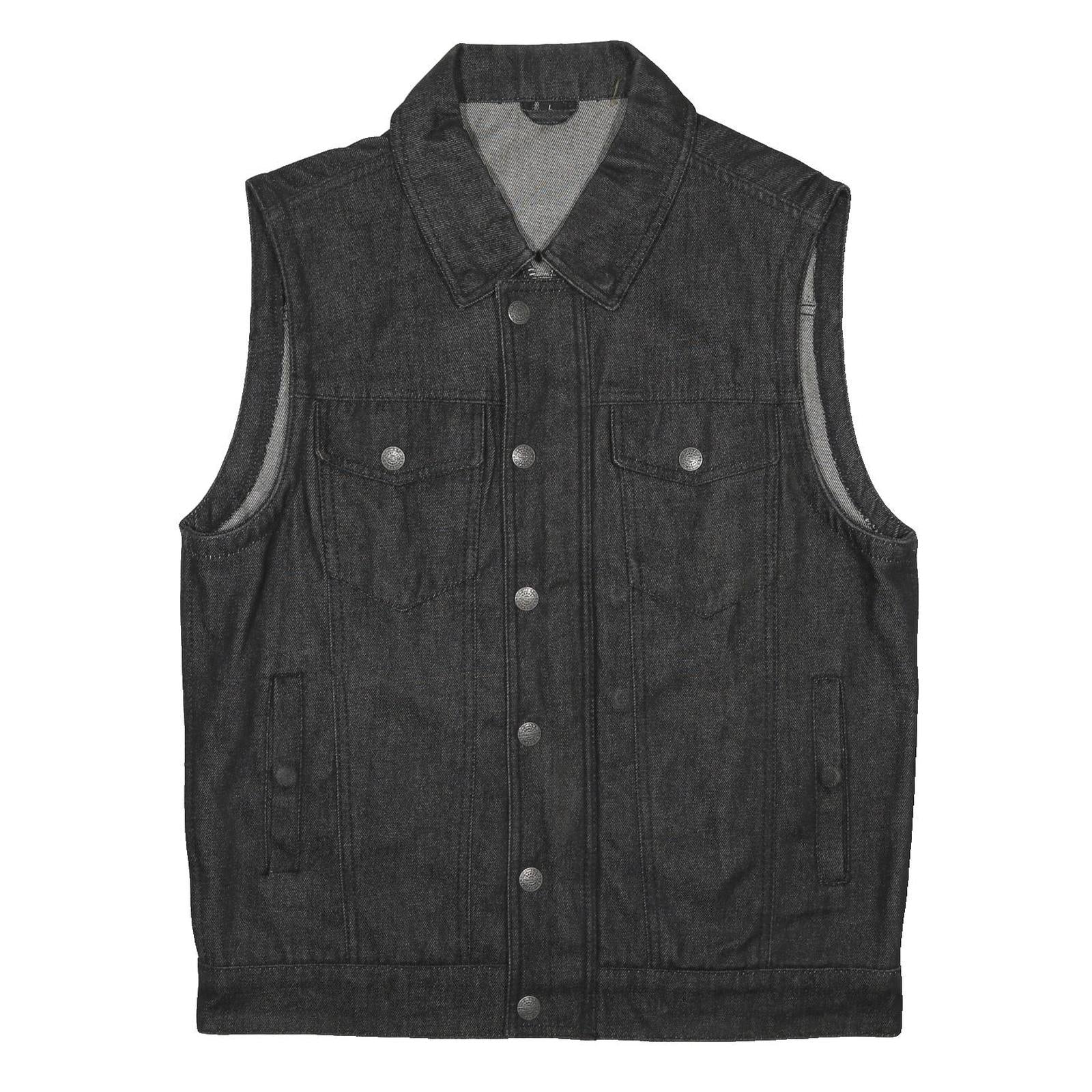 FMC Mens Black Denim Sleeveless Jacket L Zip Front Casual Style