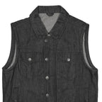 FMC Mens Black Denim Sleeveless Jacket L Zip Front Casual Style