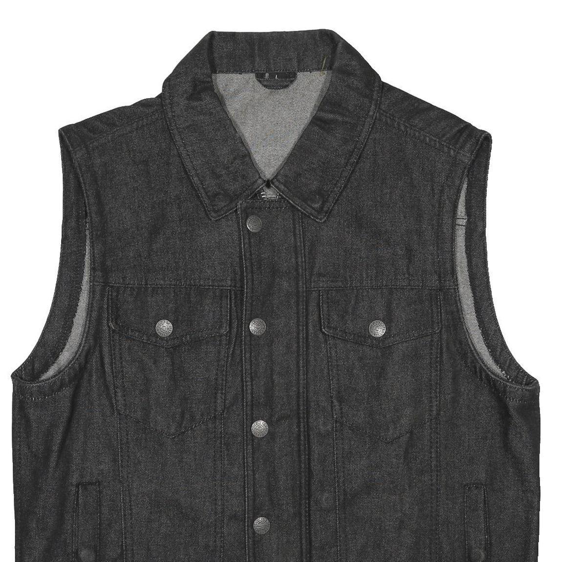 FMC Mens Black Denim Sleeveless Jacket L Zip Front Casual Style