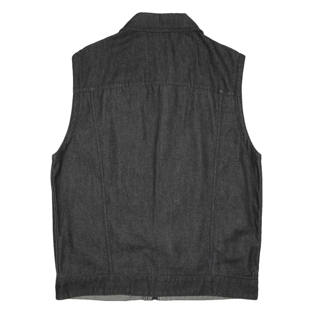 FMC Mens Black Denim Sleeveless Jacket L Zip Front Casual Style