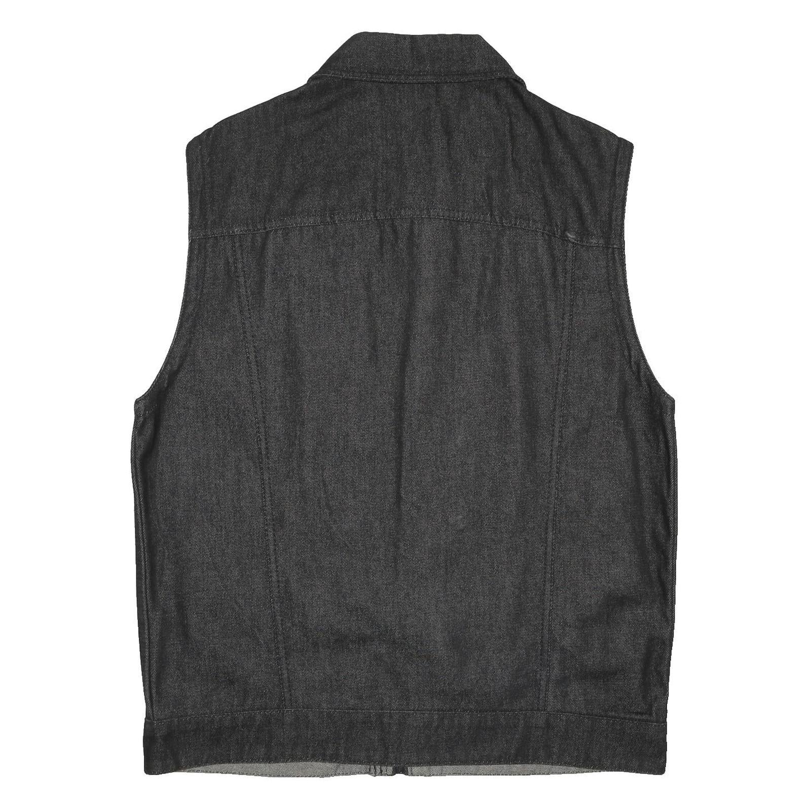 FMC Mens Black Denim Sleeveless Jacket L Zip Front Casual Style