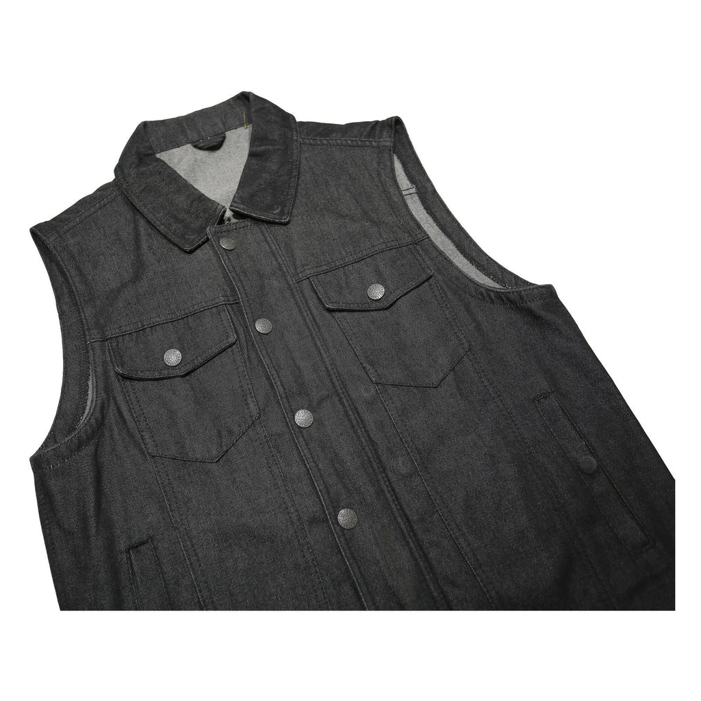 FMC Mens Black Denim Sleeveless Jacket L Zip Front Casual Style