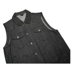 FMC Mens Black Denim Sleeveless Jacket L Zip Front Casual Style