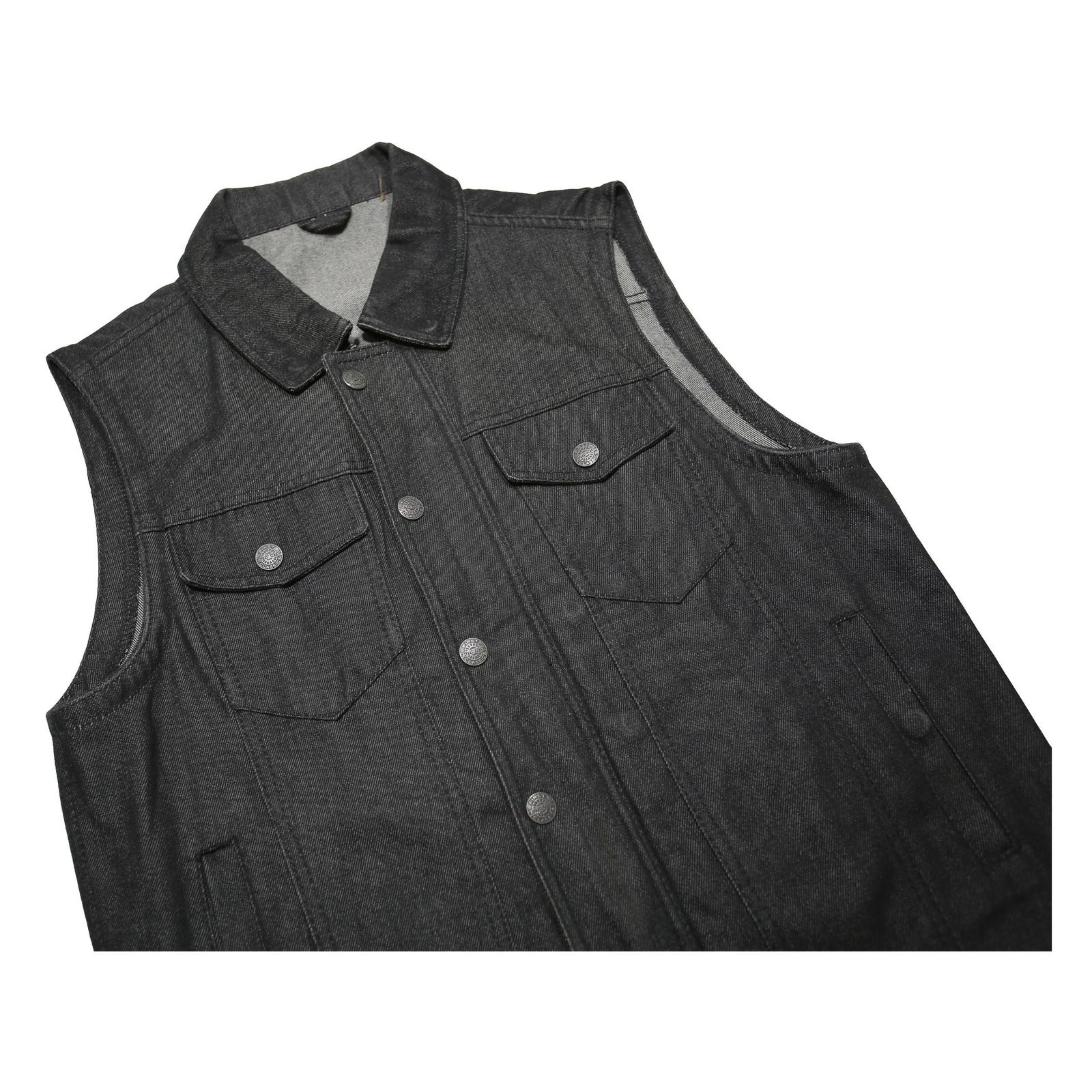 FMC Mens Black Denim Sleeveless Jacket L Zip Front Casual Style