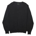 JASPER CONRAD Mens Black Plain Wool V-Neck Basic Knit L Jumper Sweater