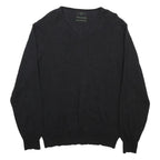 JASPER CONRAD Mens Black Plain Wool V-Neck Basic Knit L Jumper Sweater