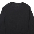 JASPER CONRAD Mens Black Plain Wool V-Neck Basic Knit L Jumper Sweater