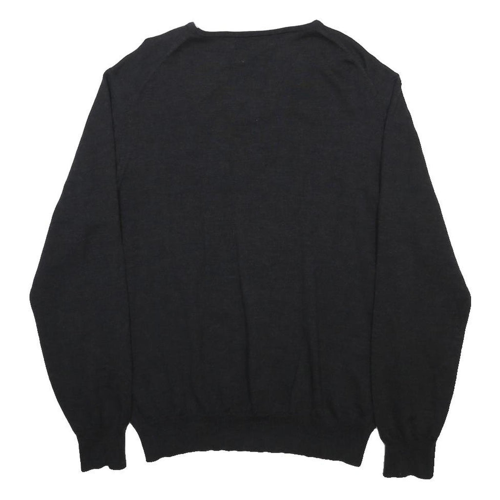 JASPER CONRAD Mens Black Plain Wool V-Neck Basic Knit L Jumper Sweater
