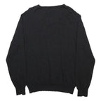 JASPER CONRAD Mens Black Plain Wool V-Neck Basic Knit L Jumper Sweater