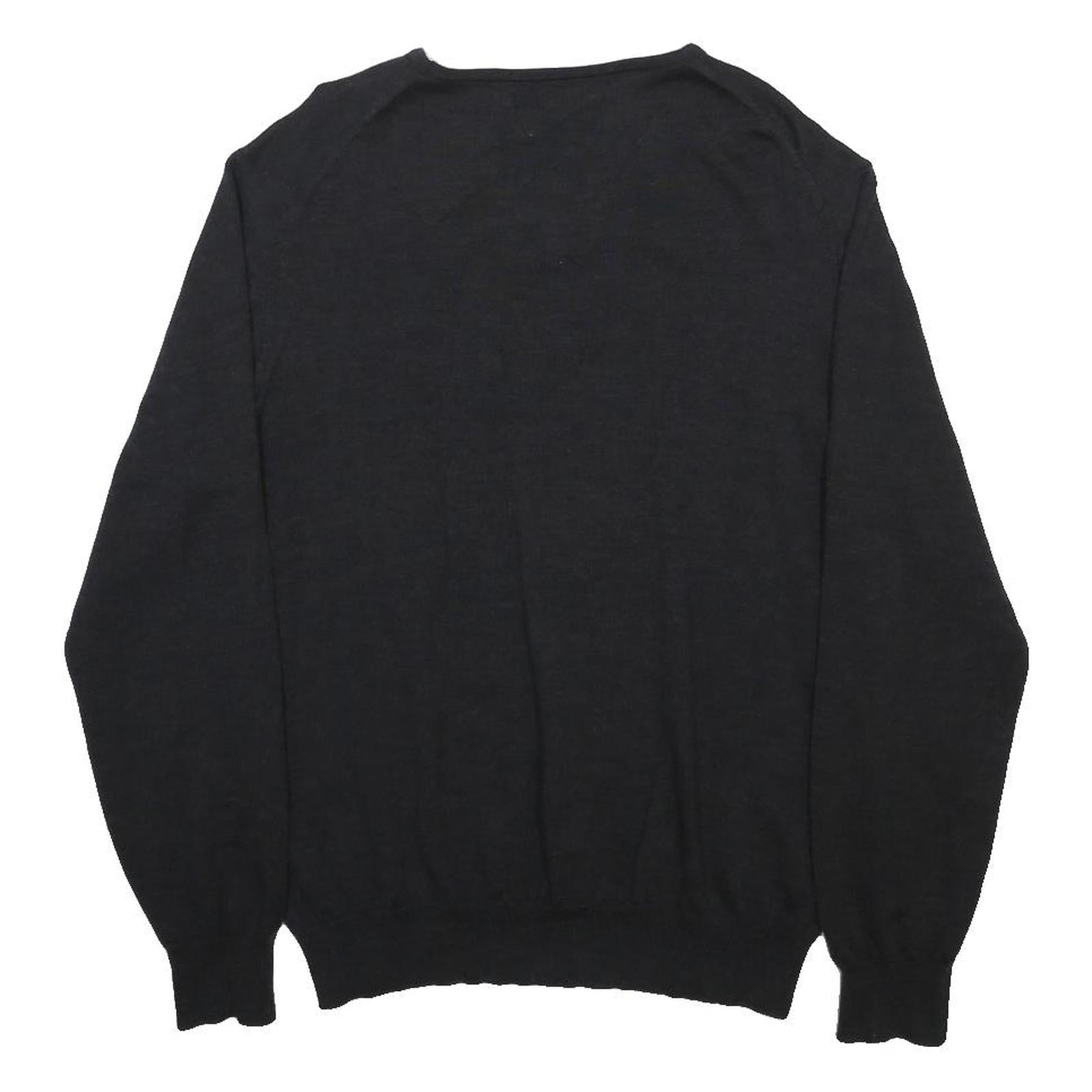 JASPER CONRAD Mens Black Plain Wool V-Neck Basic Knit L Jumper Sweater