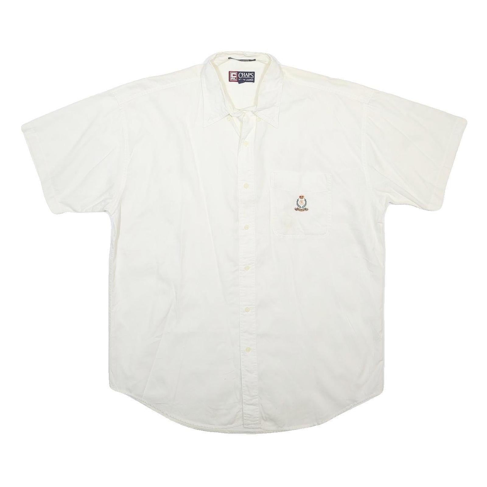 CHAPS RALPH LAUREN Mens White Cotton Short Sleeve Shirt L Embroidered Crest