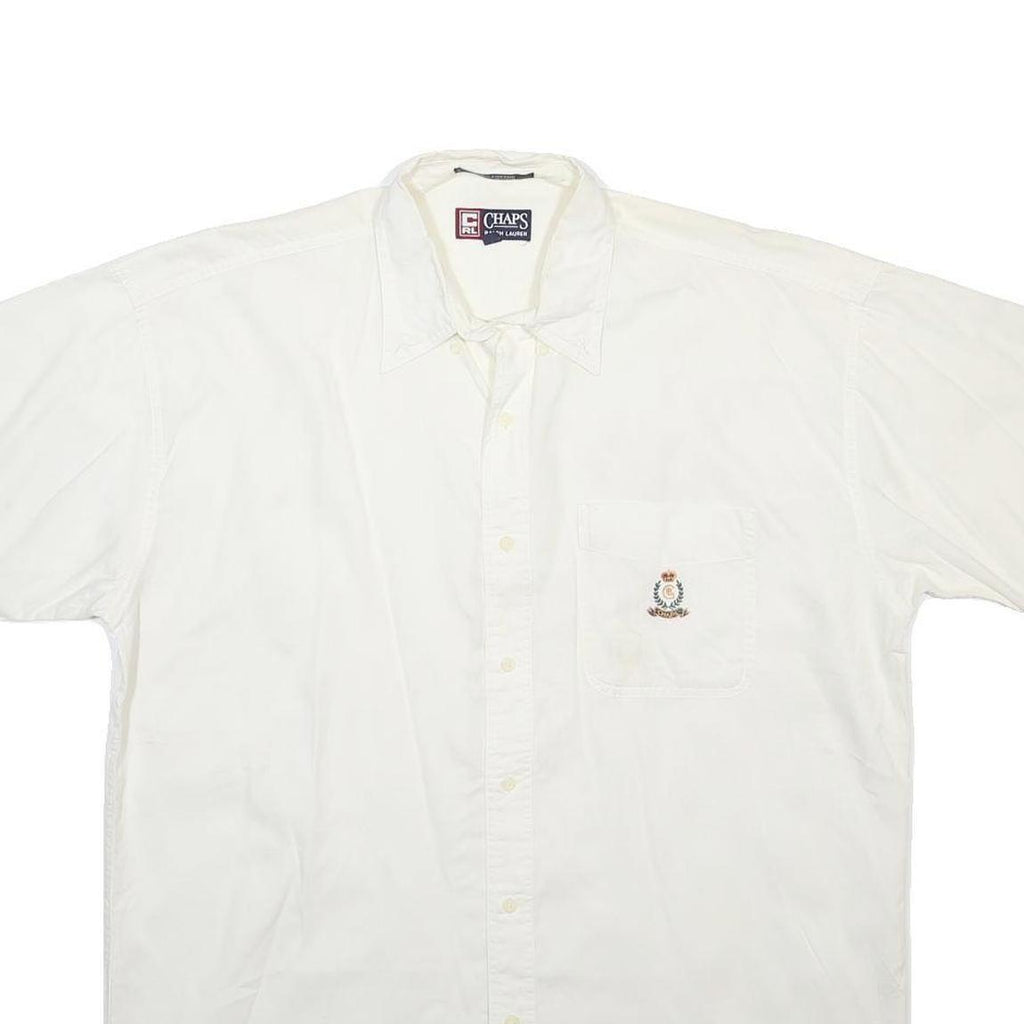 CHAPS RALPH LAUREN Mens White Cotton Short Sleeve Shirt L Embroidered Crest
