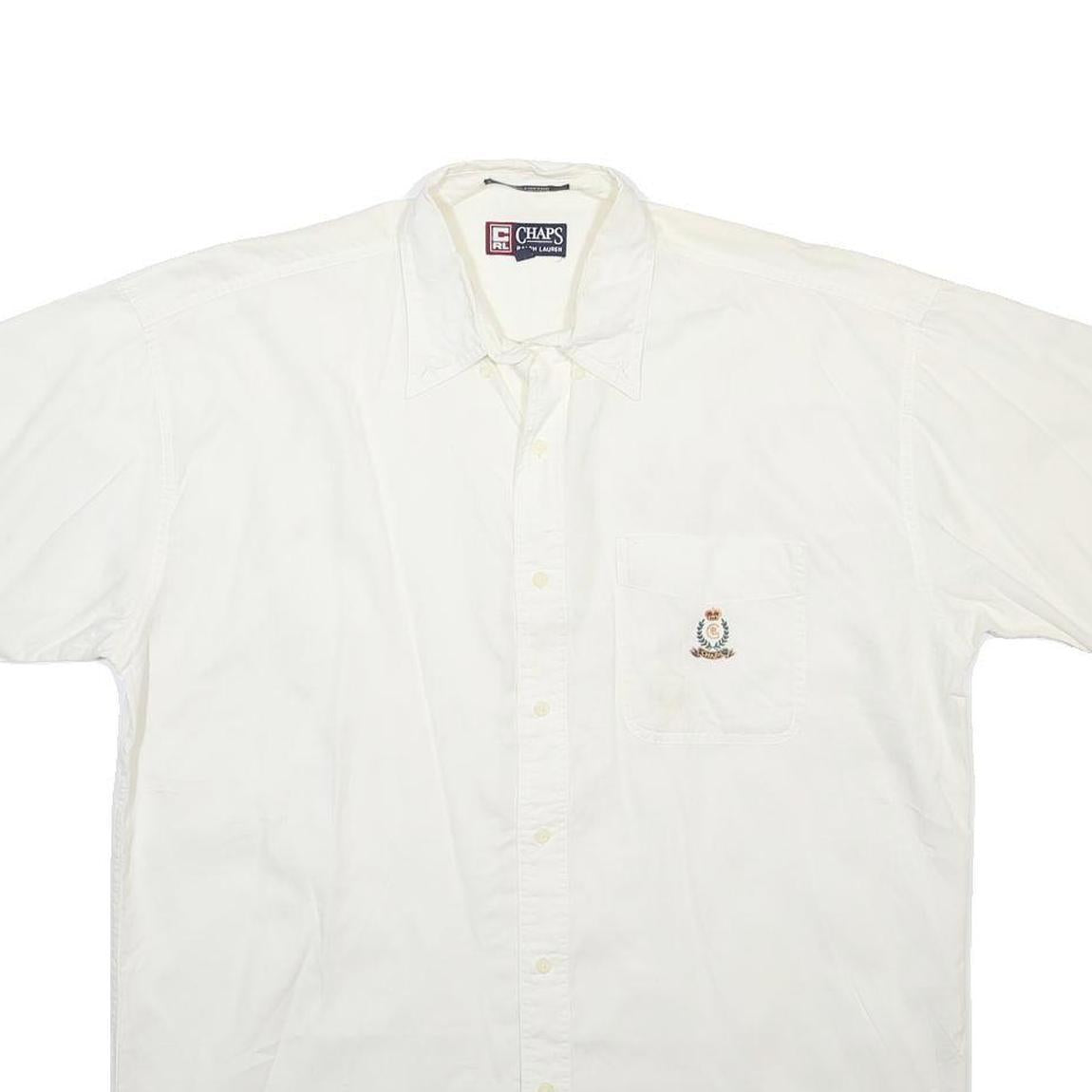 CHAPS RALPH LAUREN Mens White Cotton Short Sleeve Shirt L Embroidered Crest