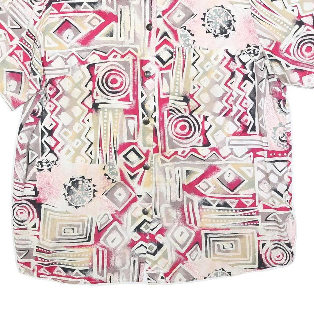 DIVINA Mens Pink Beige Grey Printed Short Sleeve Collared Shirt L Casual Top