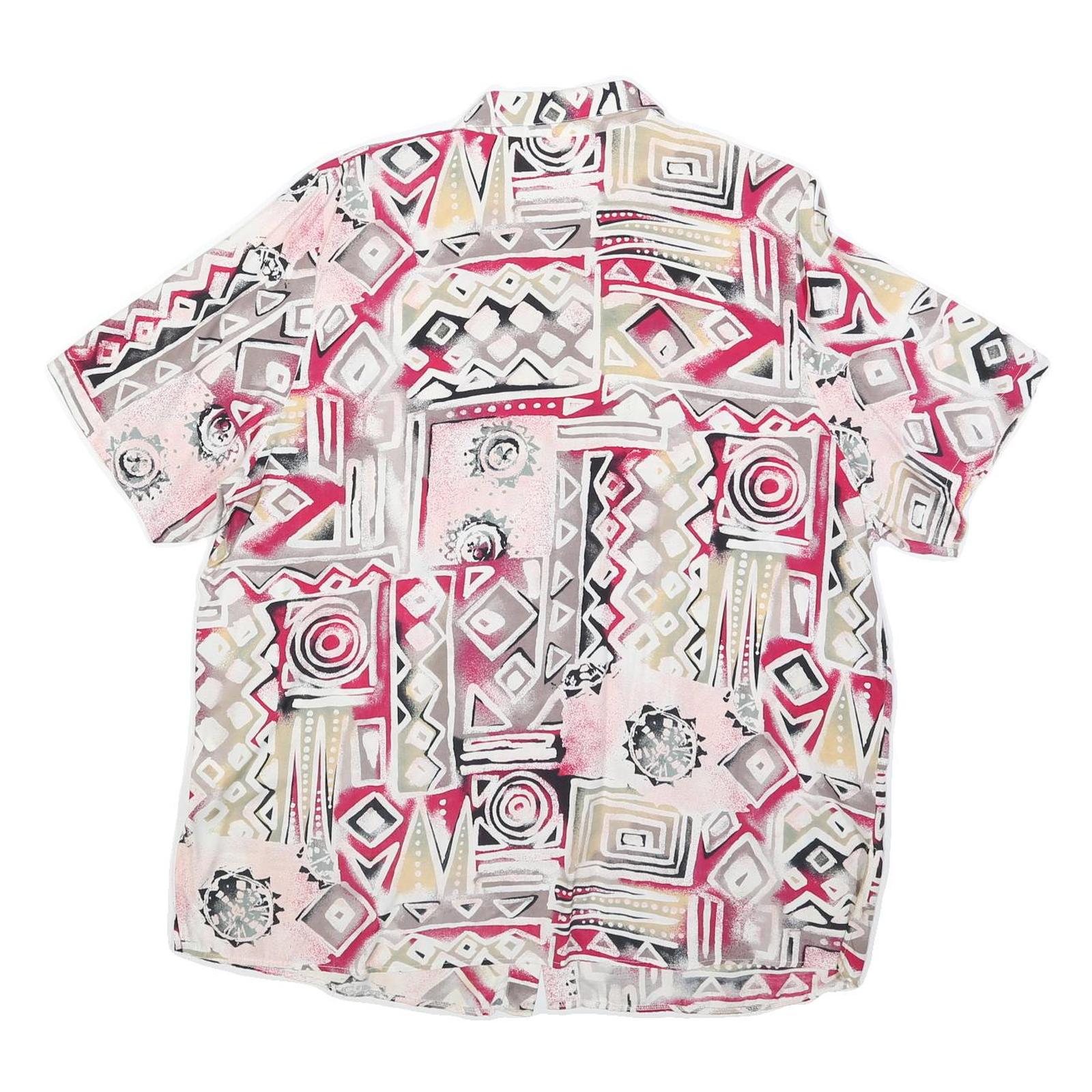 DIVINA Mens Pink Beige Grey Printed Short Sleeve Collared Shirt L Casual Top