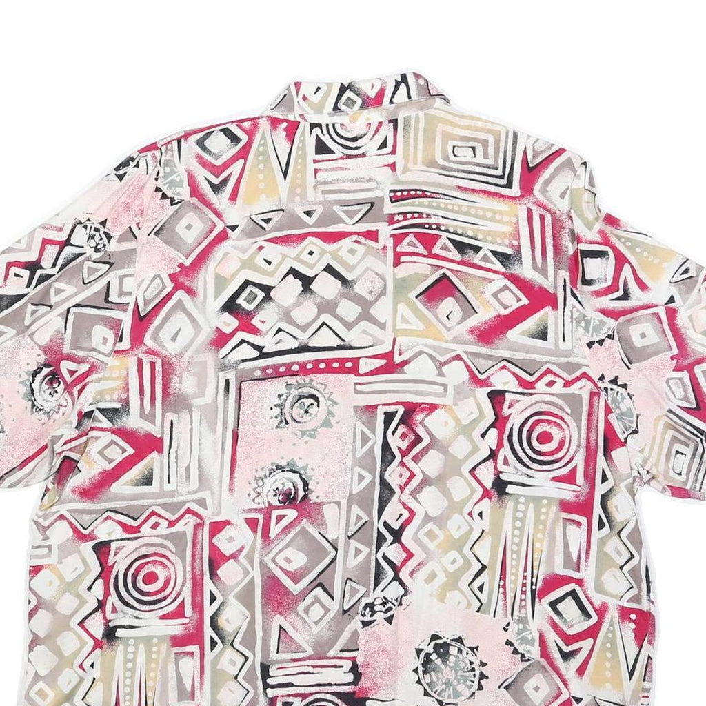 DIVINA Mens Pink Beige Grey Printed Short Sleeve Collared Shirt L Casual Top