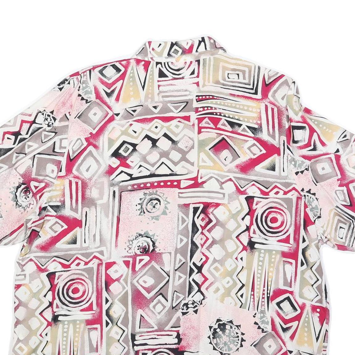 DIVINA Mens Pink Beige Grey Printed Short Sleeve Collared Shirt L Casual Top