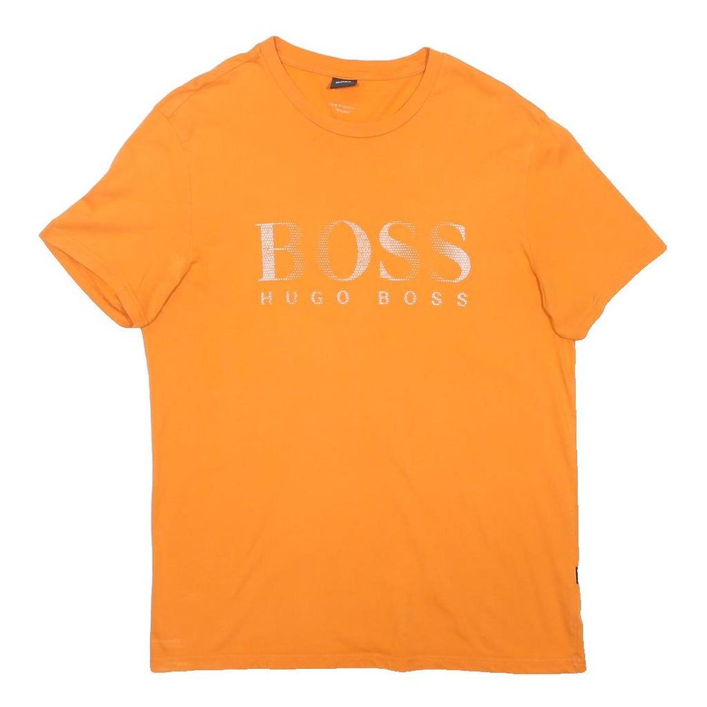 HUGO BOSS Mens Orange Graphic T-Shirt XL Short Sleeve Crew Neck Cotton Blend