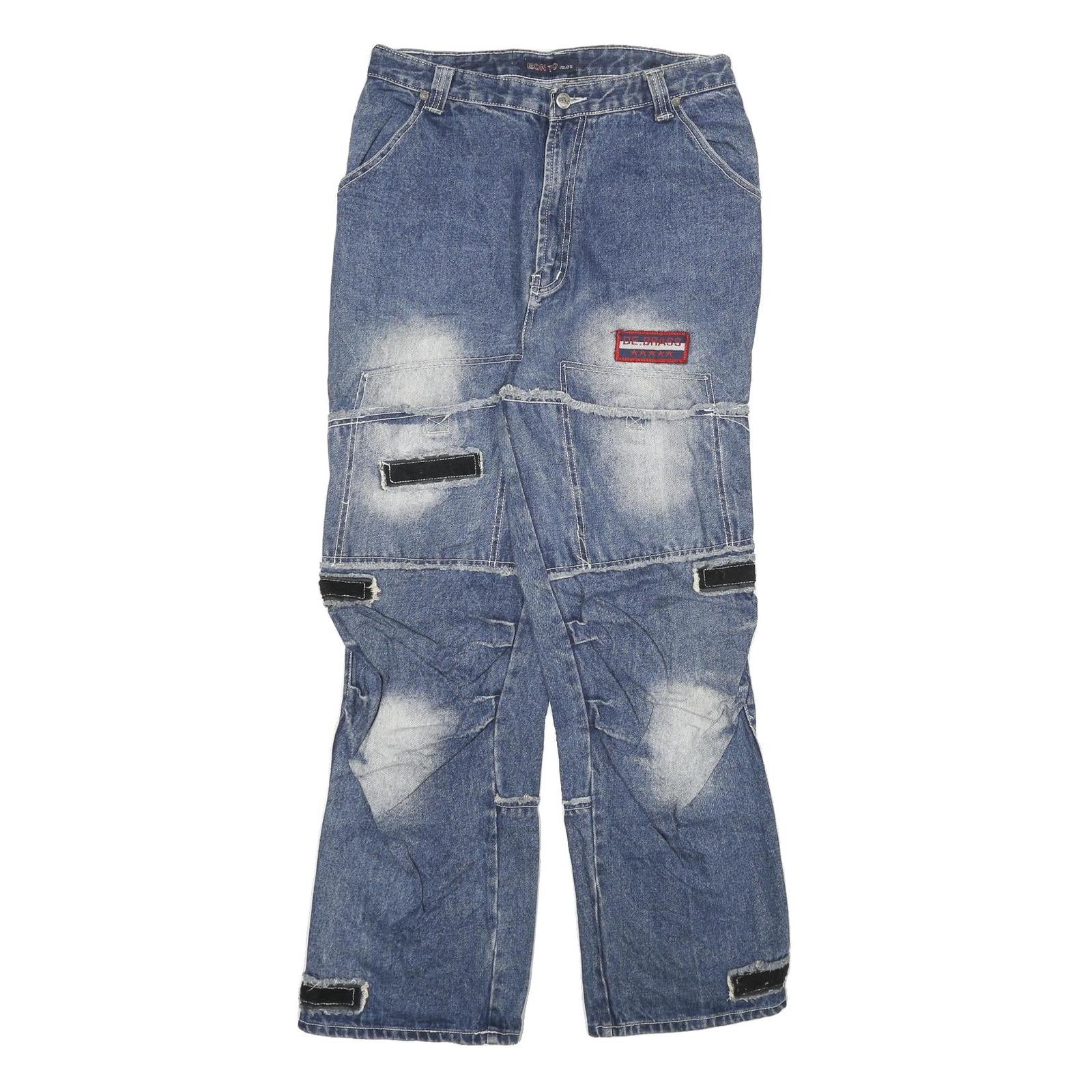 EONTO Mens Blue Regular Fit Straight Denim Stone Wash Jeans W31 L30 Workwear