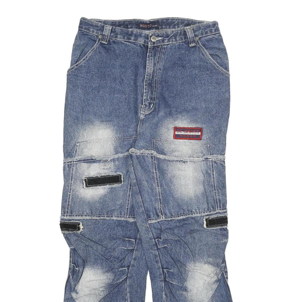 EONTO Mens Blue Regular Fit Straight Denim Stone Wash Jeans W31 L30 Workwear