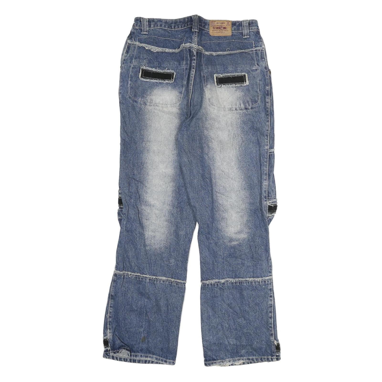 EONTO Mens Blue Regular Fit Straight Denim Stone Wash Jeans W31 L30 Workwear