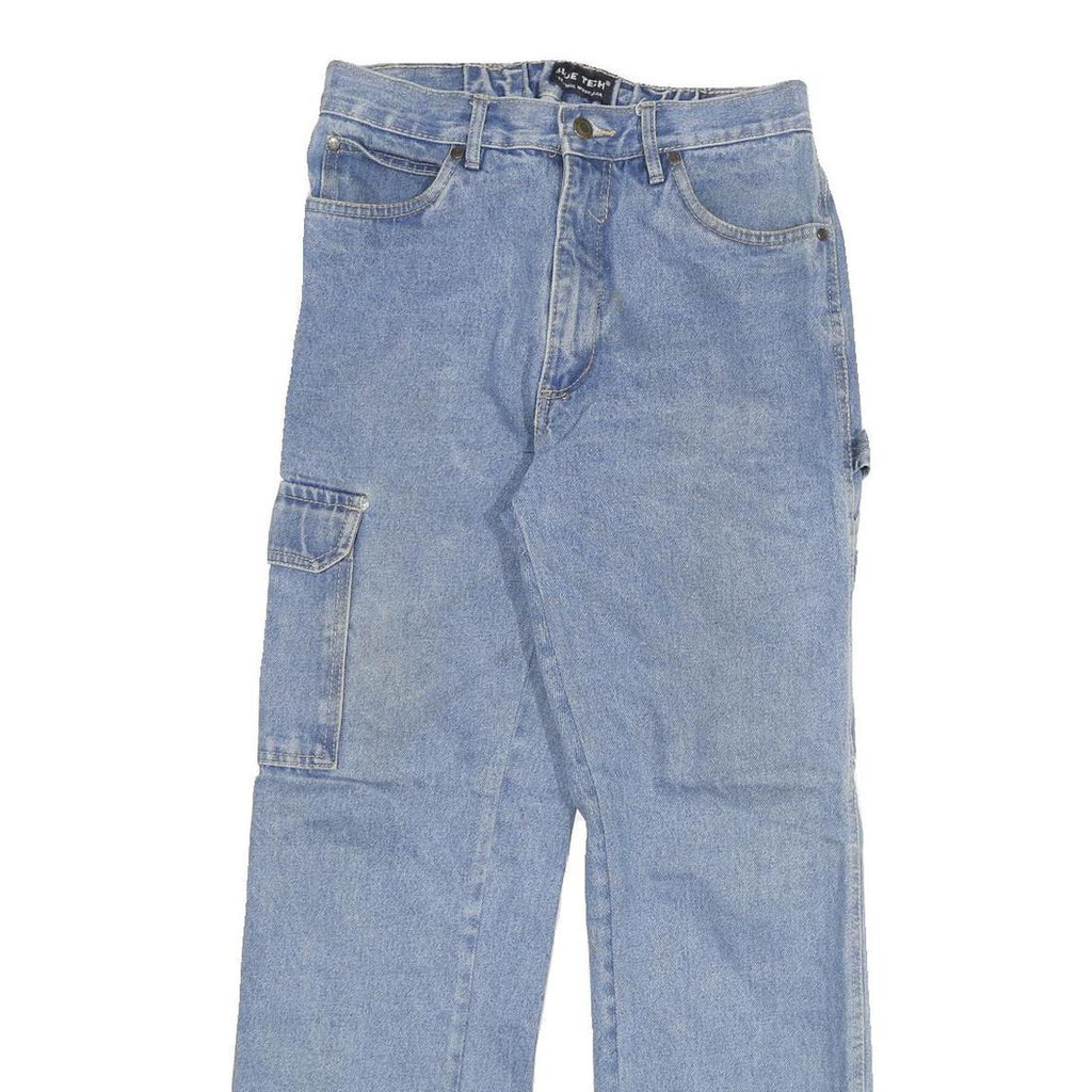 BLUE TECH Mens Light Blue Regular Fit Cargo Denim Jeans W28 L30 Casual Workwear