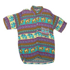 Mens Yellow & Turquoise Elephant Pattern Cotton Blend Shirt M Casual Summer