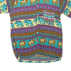 Mens Yellow & Turquoise Elephant Pattern Cotton Blend Shirt M Casual Summer