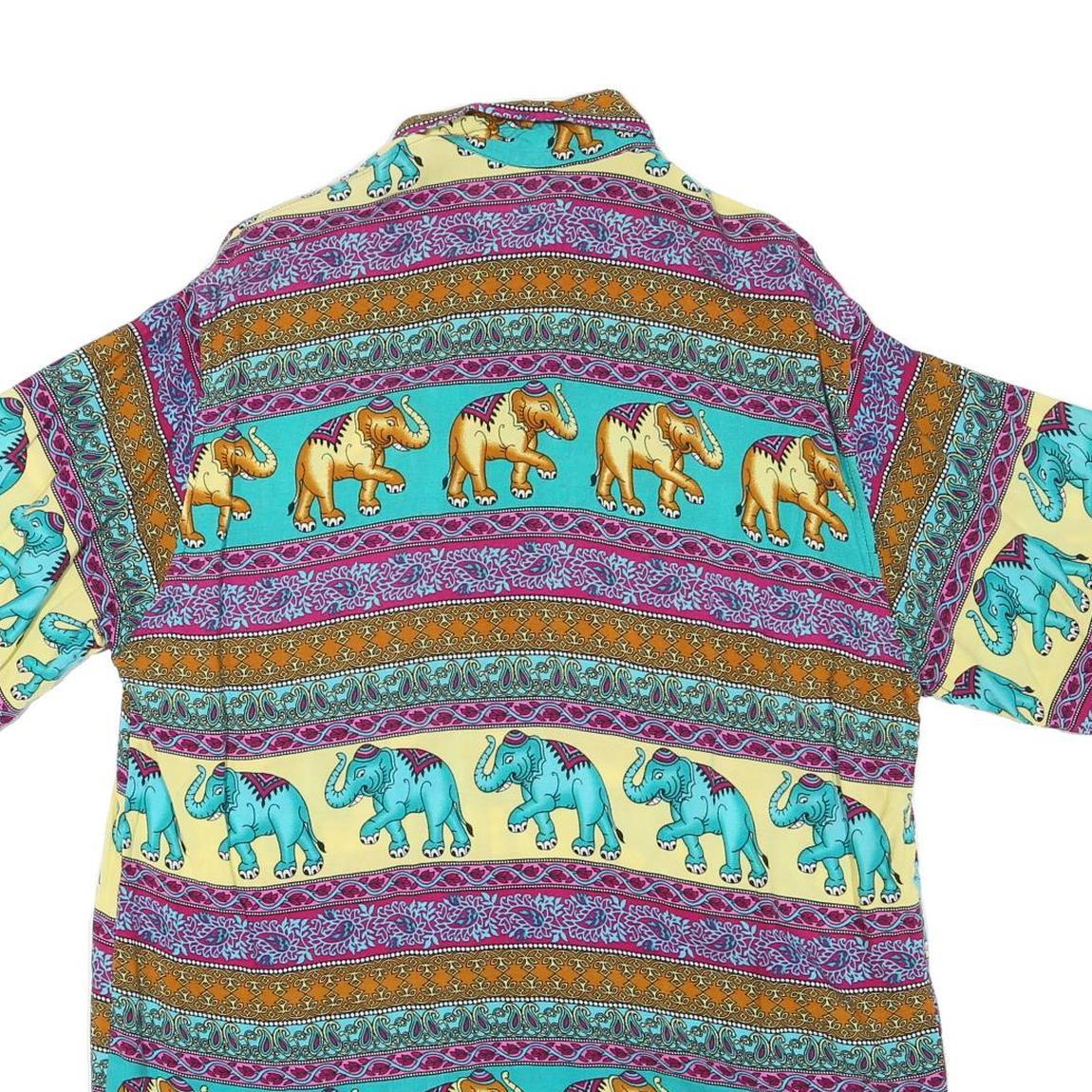 Mens Yellow & Turquoise Elephant Pattern Cotton Blend Shirt M Casual Summer