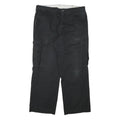 DICKIES Mens Cotton Blend Black Relaxed Cargo Trousers W36 L29 Workwear Zip