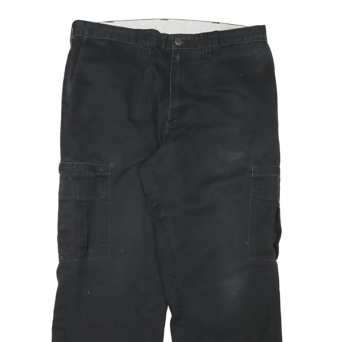 DICKIES Mens Cotton Blend Black Relaxed Cargo Trousers W36 L29 Workwear Zip