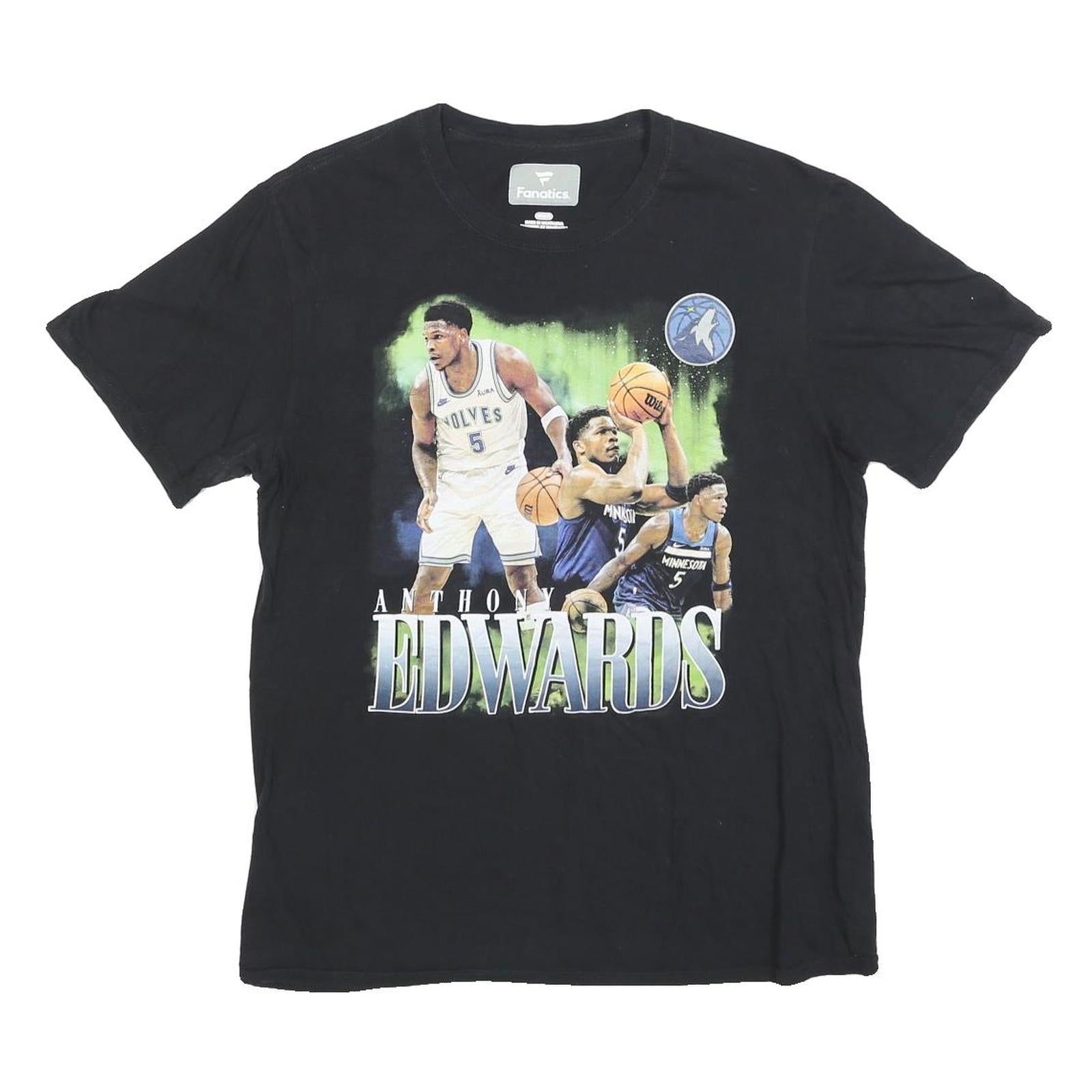 FANATICS Mens Black Anthony Edwards Graphic T-Shirt M Short Sleeve Crew Neck