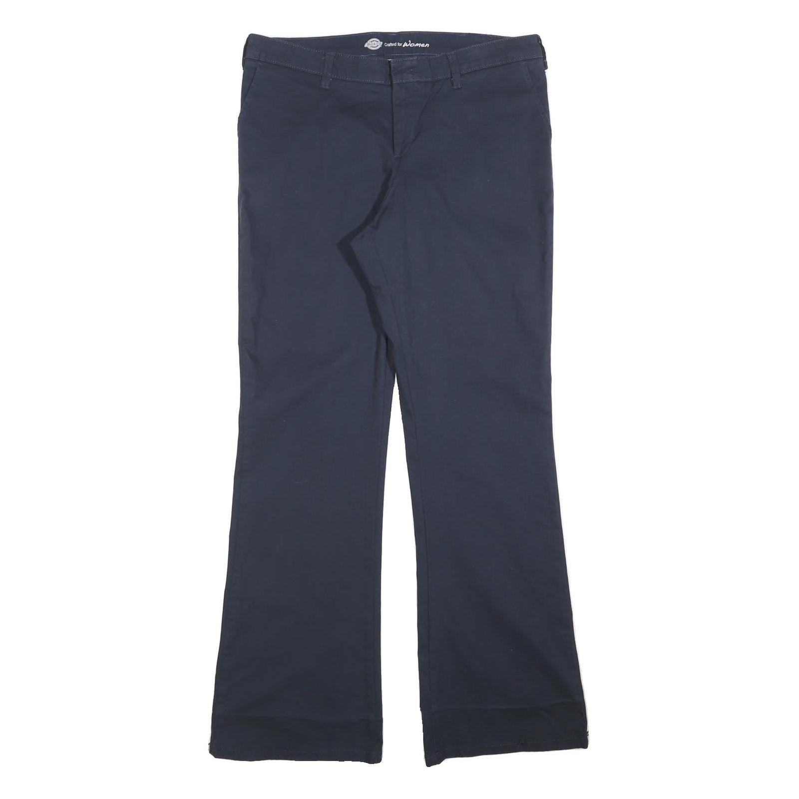 DICKIES Womens Cotton Blend Navy Slim Flared Trousers W34 L34 Classic Workwear