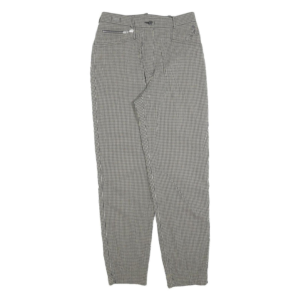 Womens Checked Cotton Blend Regular Straight Trousers W28 L30 Classic Zip