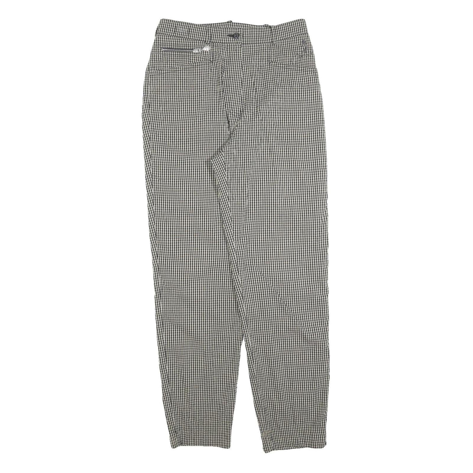 Womens Checked Cotton Blend Regular Straight Trousers W28 L30 Classic Zip
