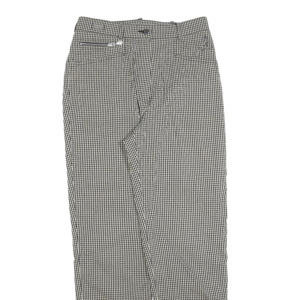 Womens Checked Cotton Blend Regular Straight Trousers W28 L30 Classic Zip