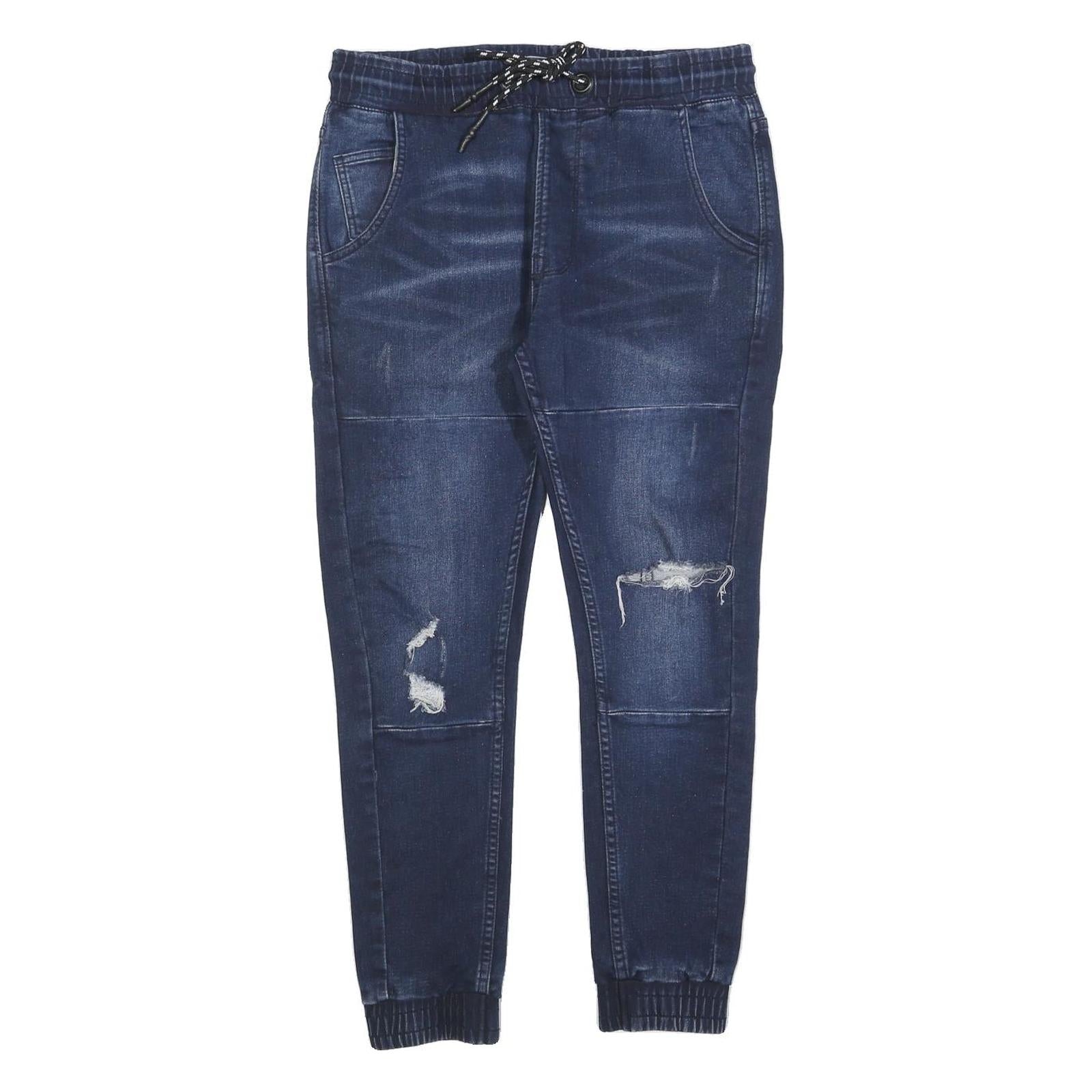 YES OR NO Mens Slim Jeans Blue Denim Cotton Blend Drawstring W30 L26 Casual Wear