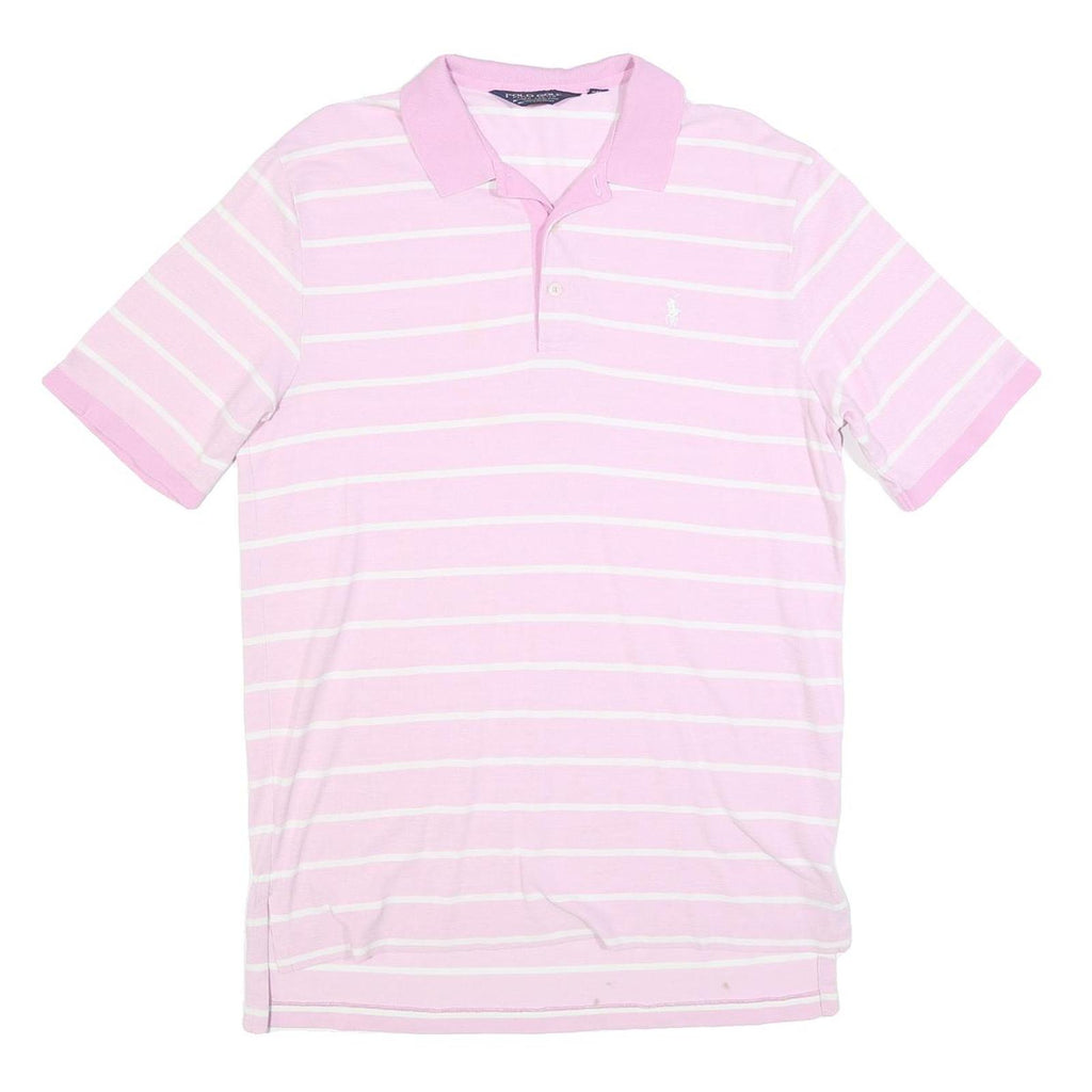 POLO RALPH LAUREN Mens Pink & White Striped Short Sleeve Polo Shirt M Classic