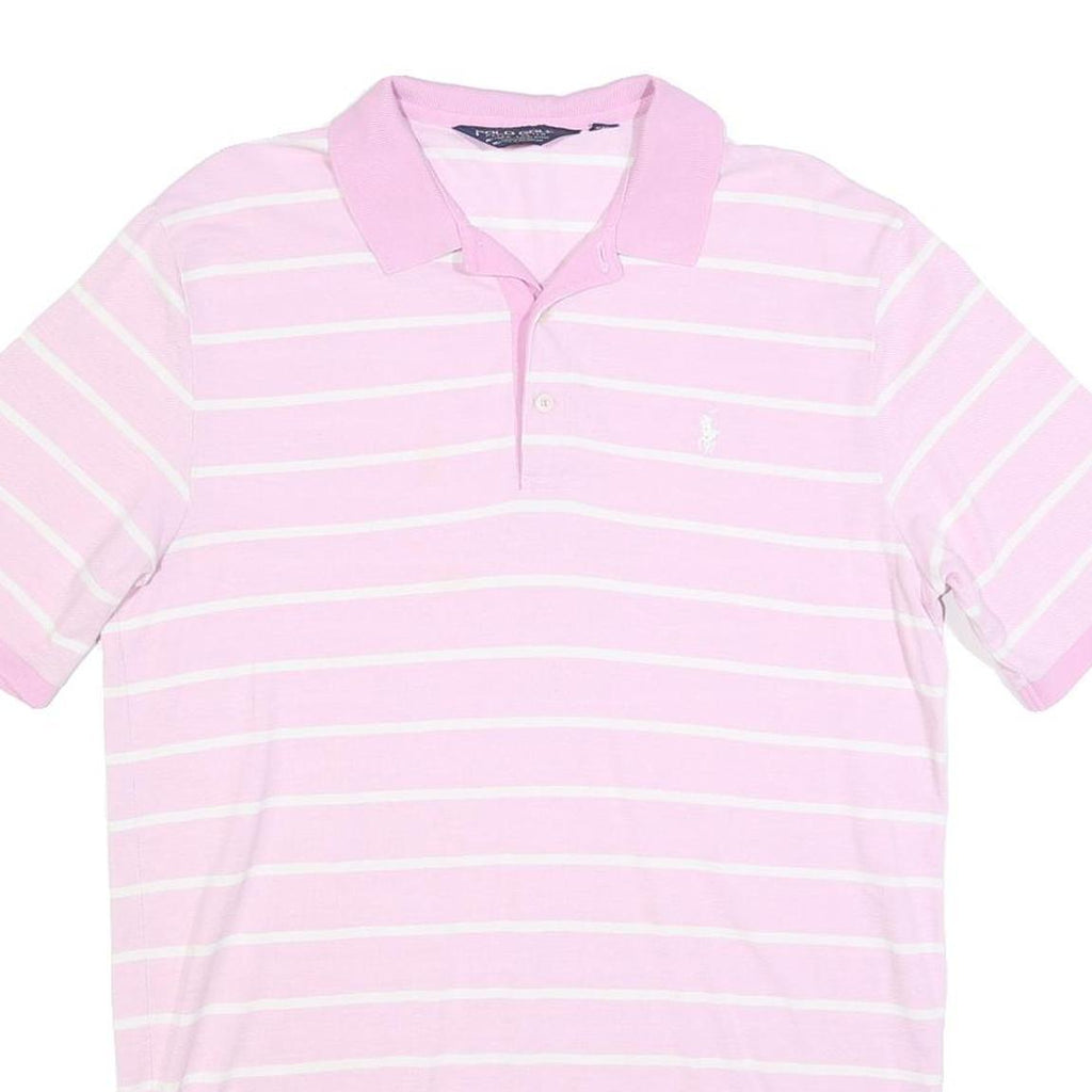 POLO RALPH LAUREN Mens Pink & White Striped Short Sleeve Polo Shirt M Classic