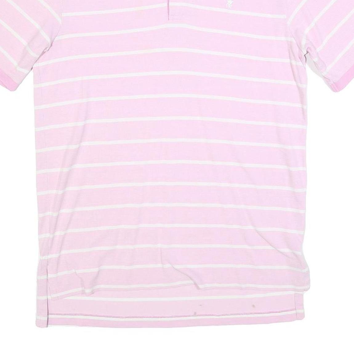 POLO RALPH LAUREN Mens Pink & White Striped Short Sleeve Polo Shirt M Classic