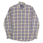 PIERRE CARDIN Mens Brown Blue & White Checked Shirt M Classic Cotton Long Sleeve