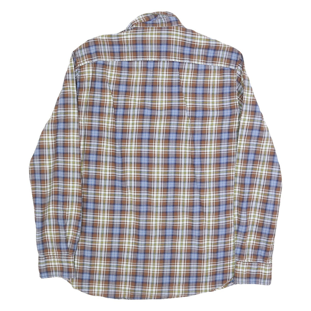 PIERRE CARDIN Mens Brown Blue & White Checked Shirt M Classic Cotton Long Sleeve