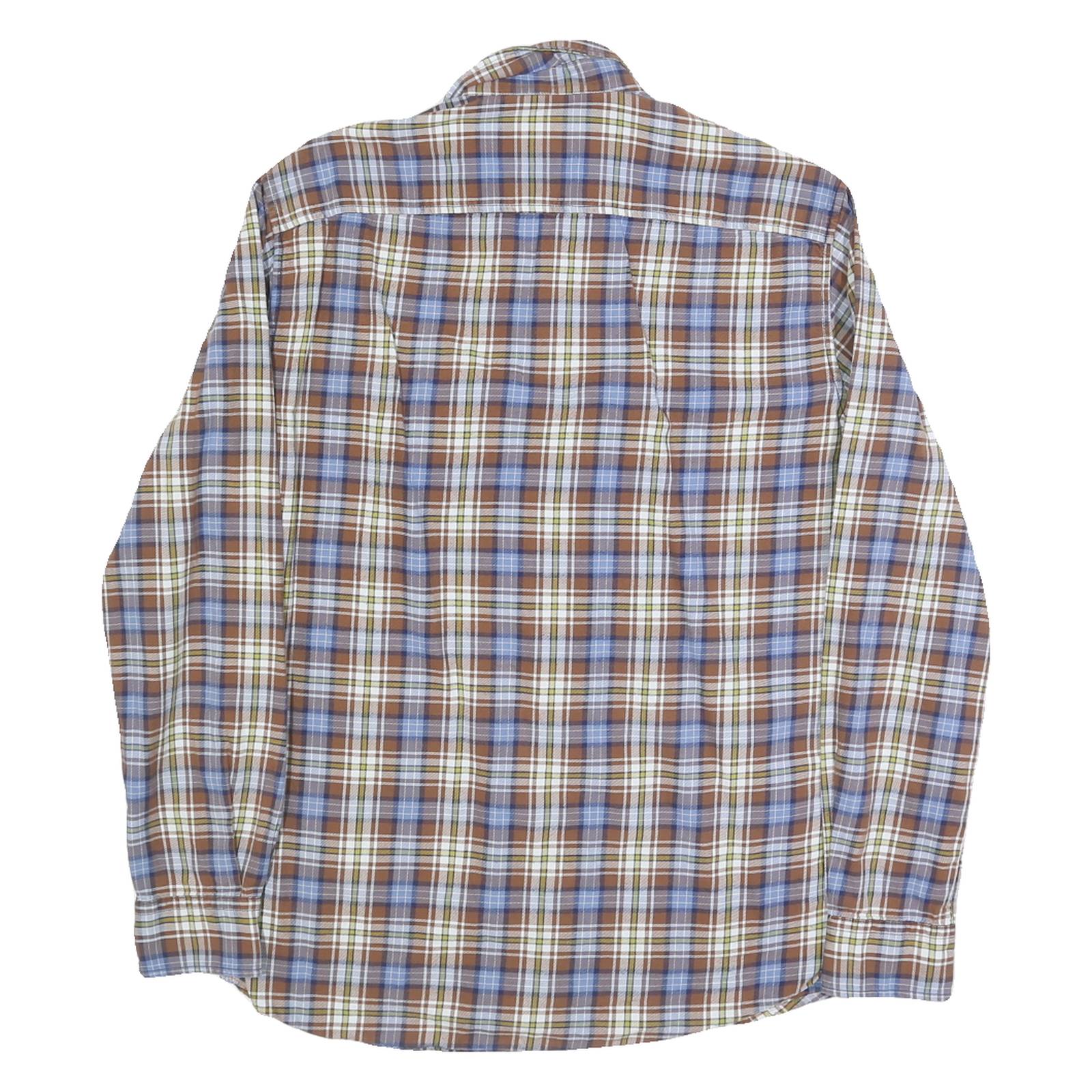 PIERRE CARDIN Mens Brown Blue & White Checked Shirt M Classic Cotton Long Sleeve