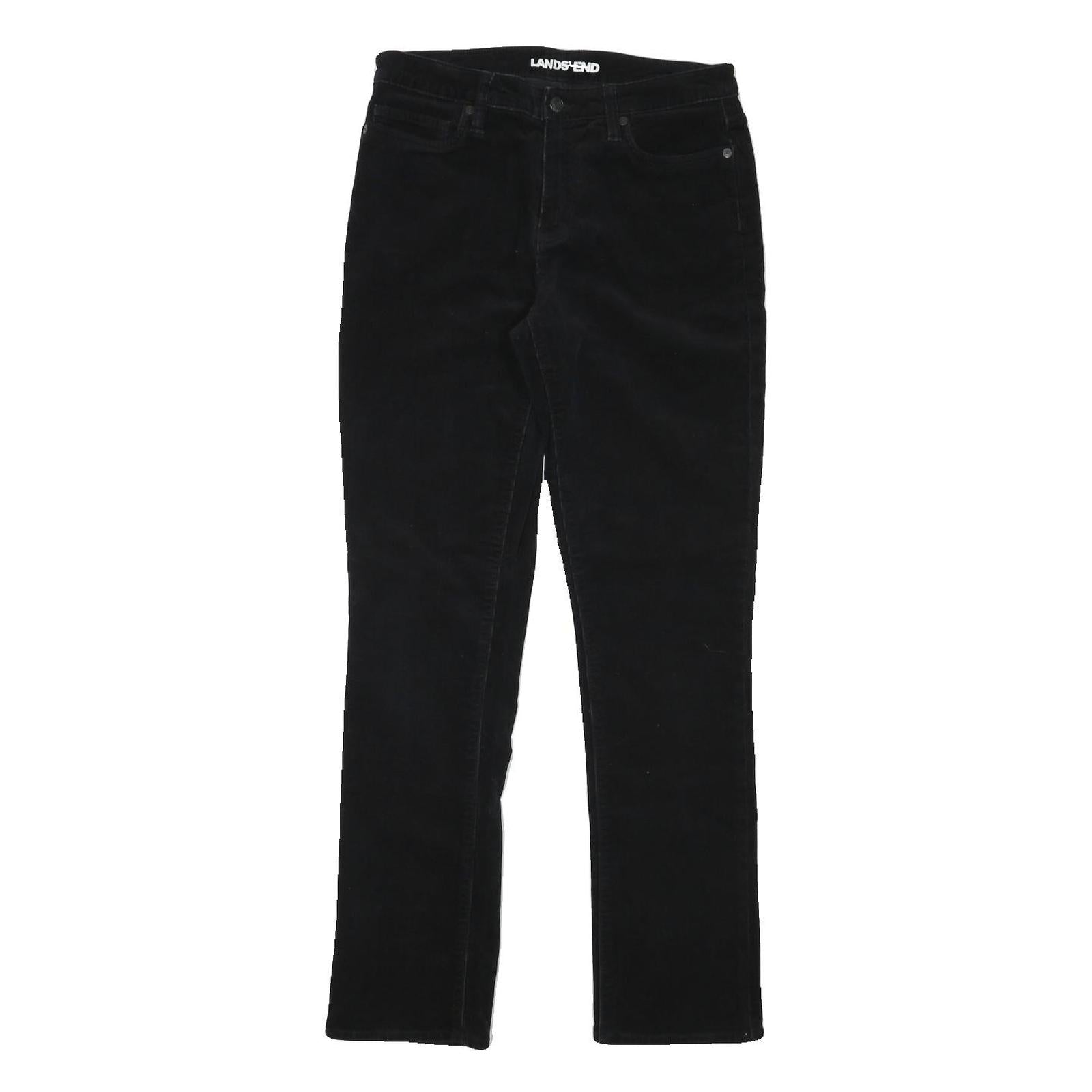 LANDS END Womens Cotton Blend Black Slim Straight Trousers W29 L30