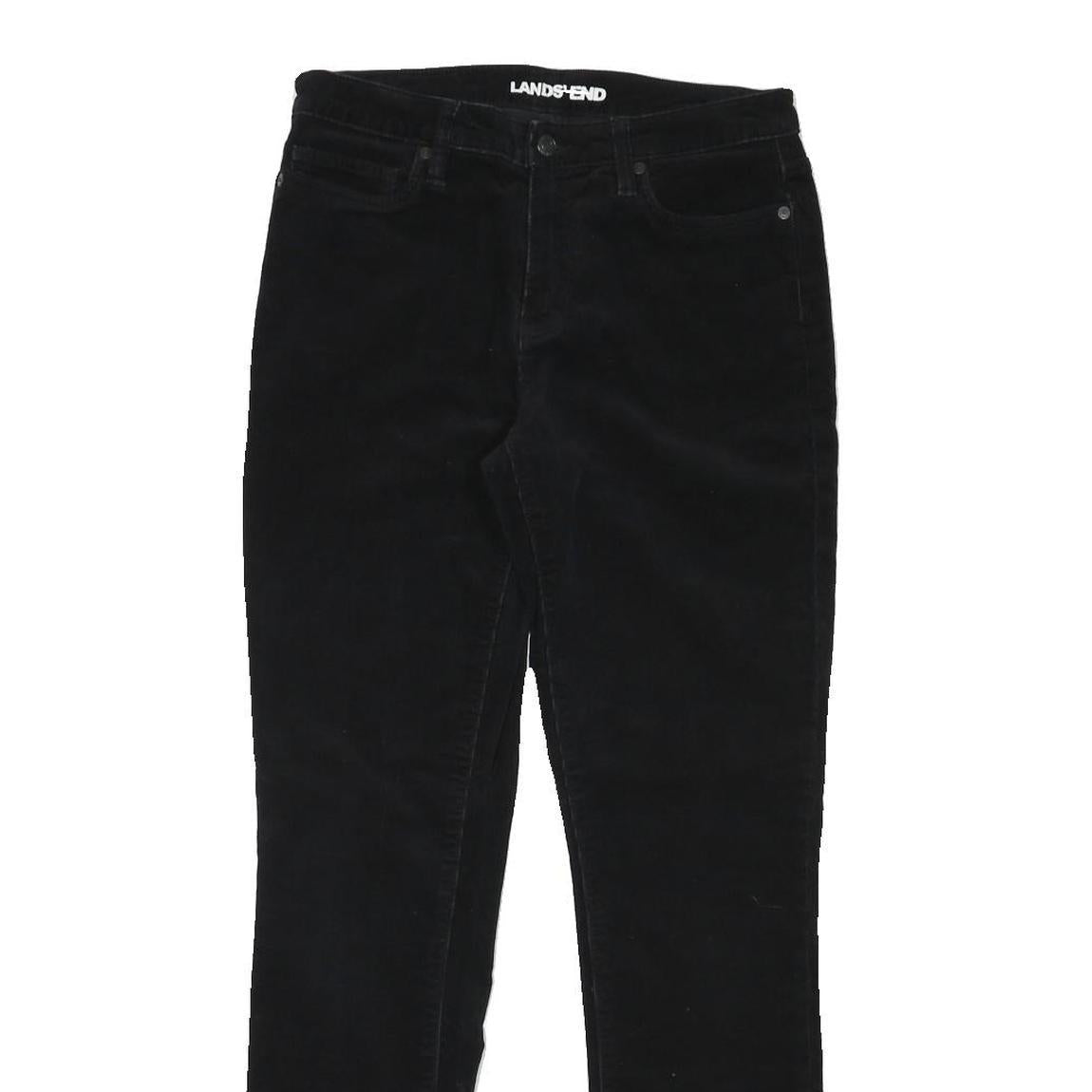 LANDS END Womens Cotton Blend Black Slim Straight Trousers W29 L30