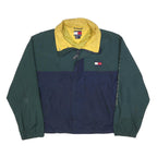 TOMMY HILFIGER Mens Green & Navy Blue Colourblock Jacket L Polyester Zip Logo