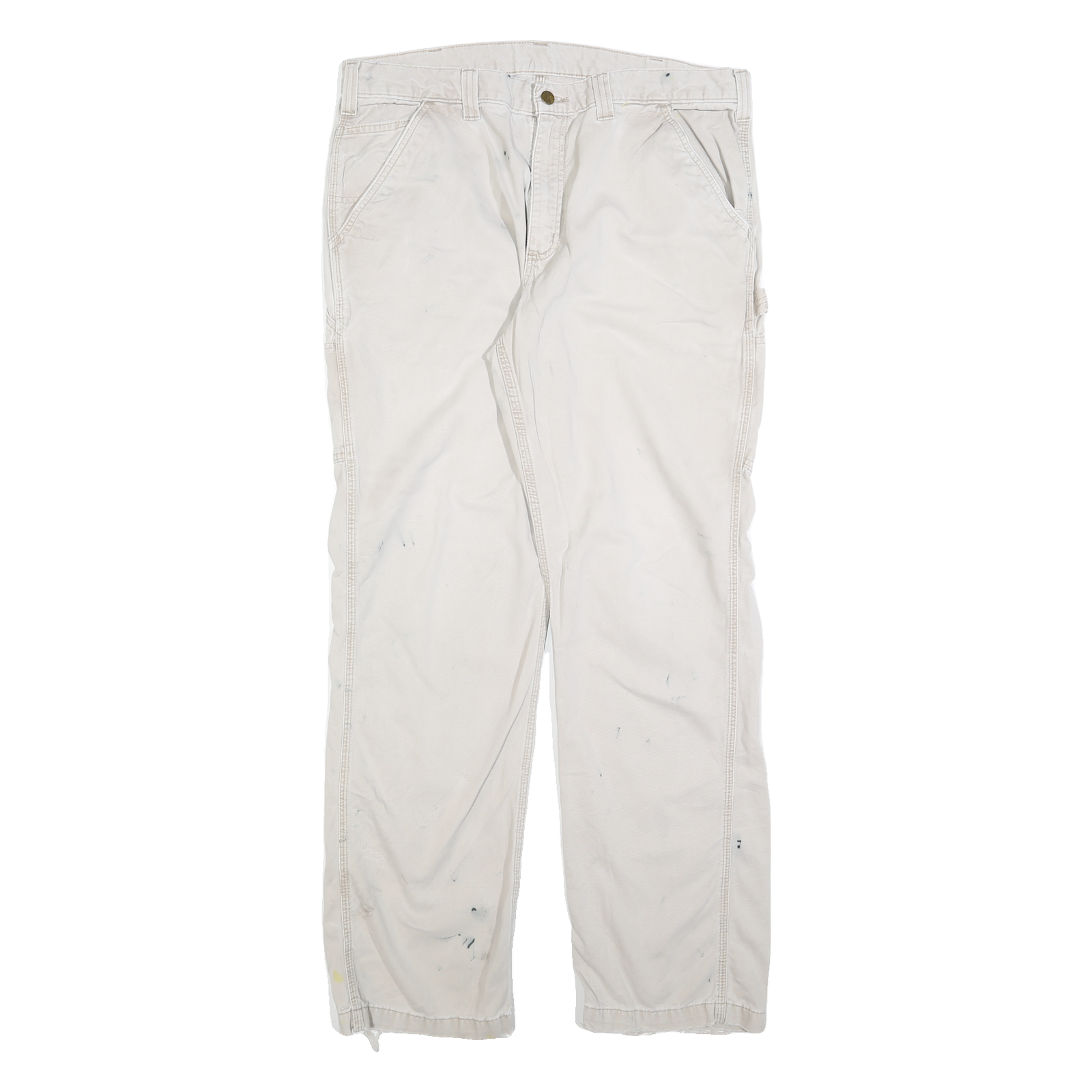 CARHARTT Mens Beige Relaxed Straight Trousers W36 L34 Cotton Blend Zip Closure