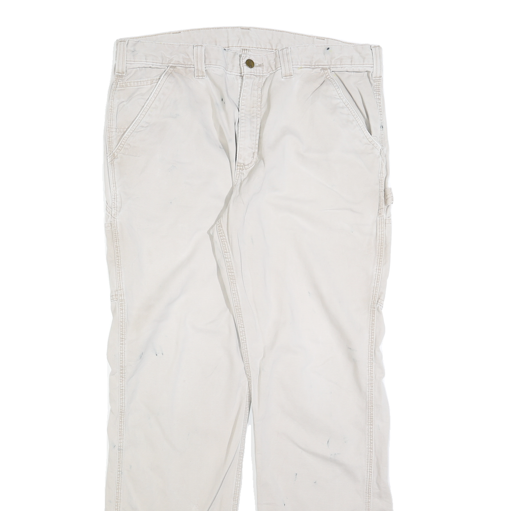 CARHARTT Mens Beige Relaxed Straight Trousers W36 L34 Cotton Blend Zip Closure